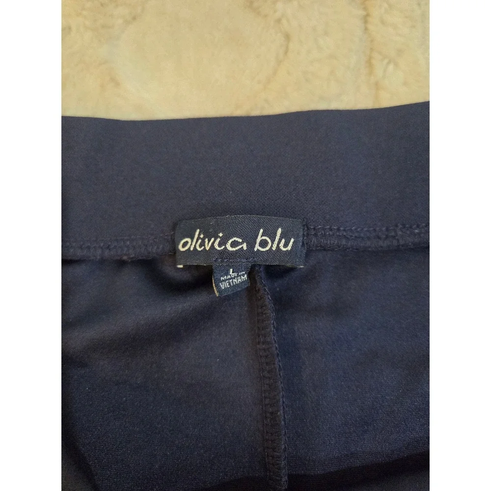 Olivia Blu Navy Blue Elastic Waist Maxi Skirt Size Large Straight Long Skirt